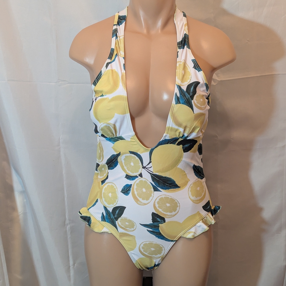 Lemon Print Halter Swimsuit NWOT